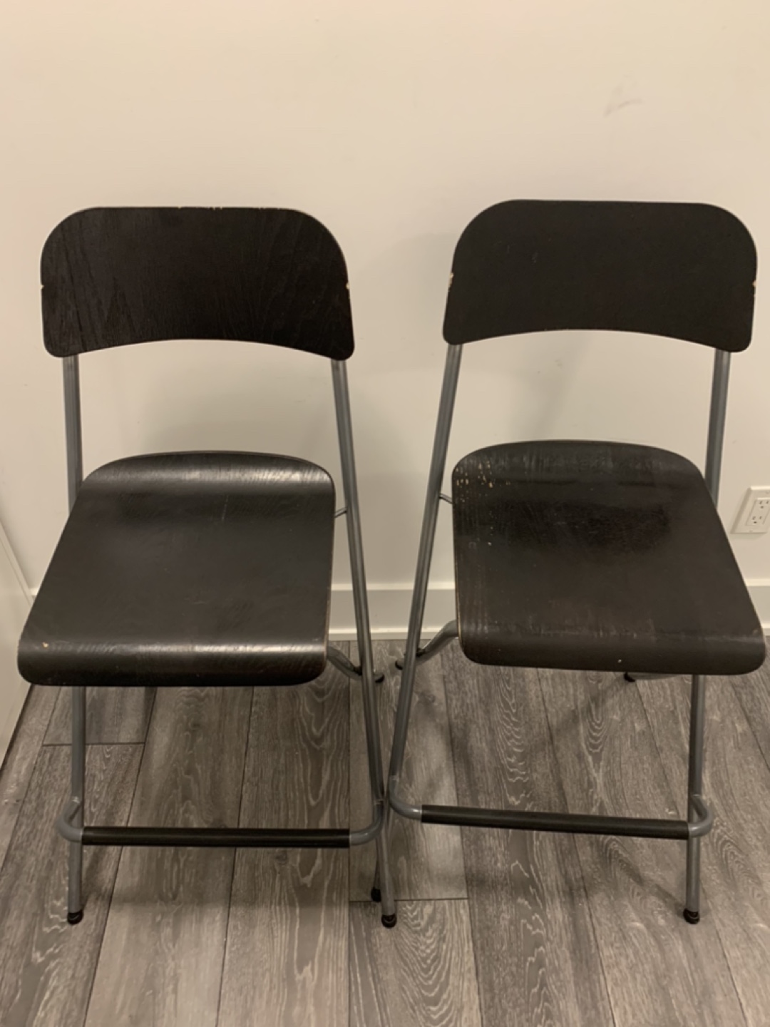 Pair of Black and Silver Folding Stools