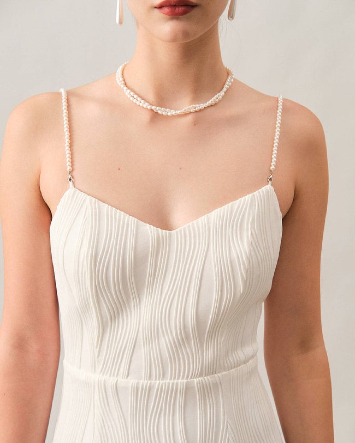 Rihoas Elegant White Midi Dress with Pearl Straps - photo 2