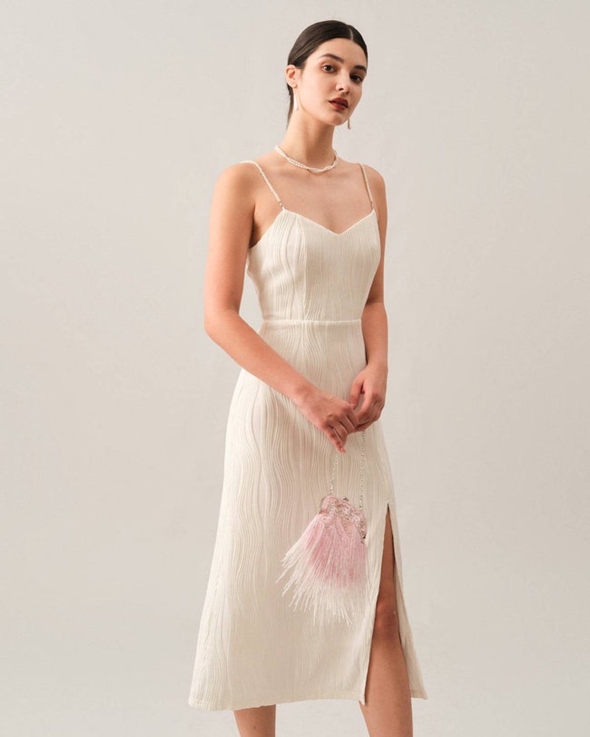 Rihoas Elegant White Midi Dress with Pearl Straps - photo 4