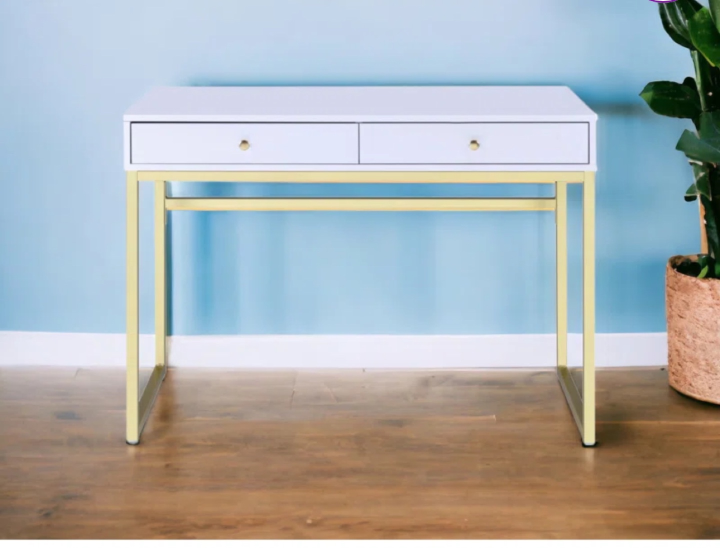 White and Gold Desk with Two Drawers - photo 2