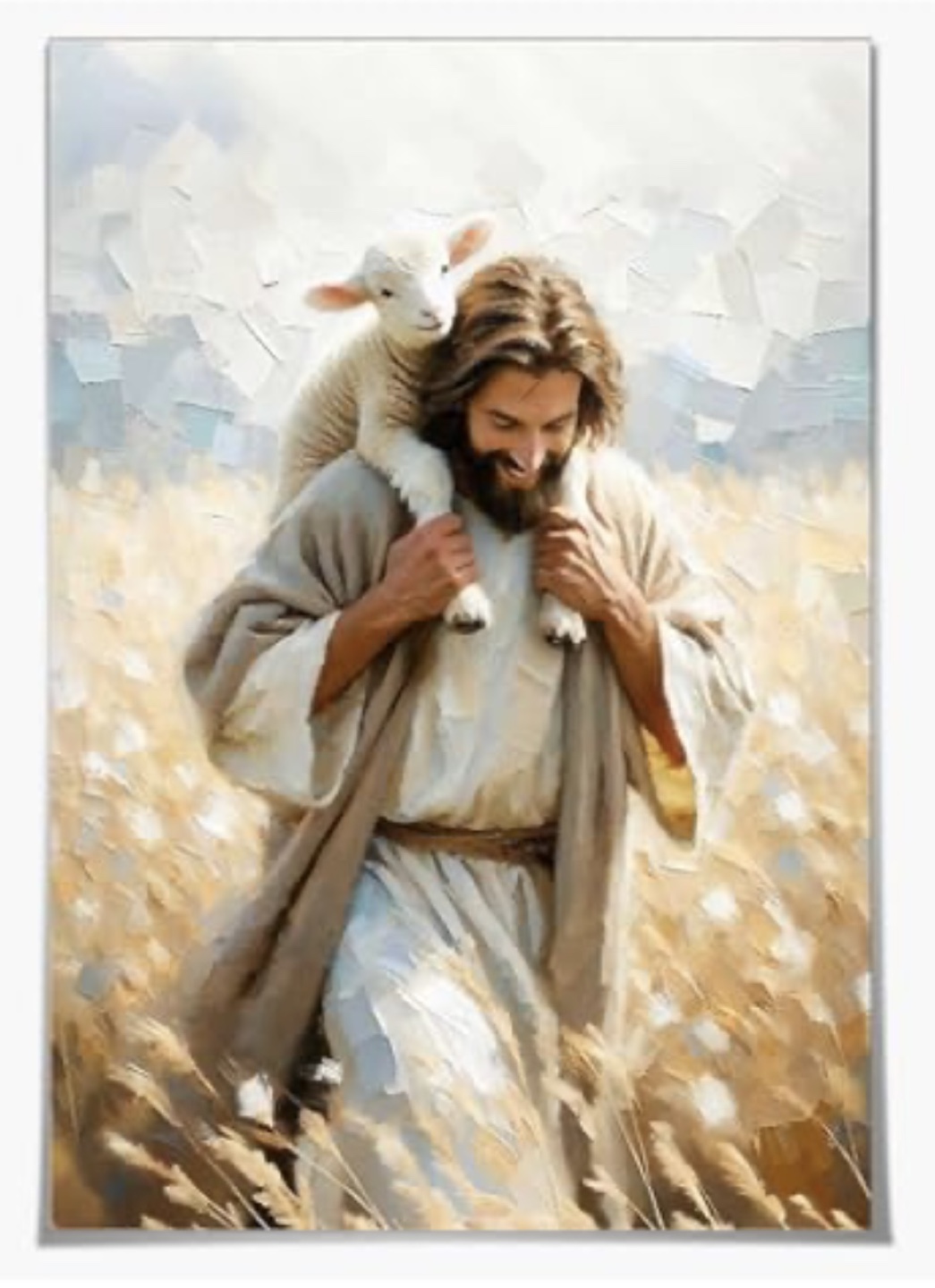 Canvas Wall Art - Jesus Carrying a Lamb