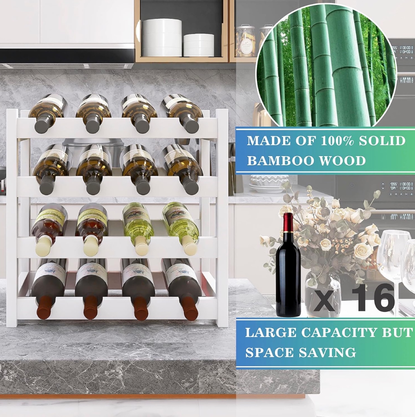 SWIBUY 16-Bottle White Bamboo Wine Rack - photo 3