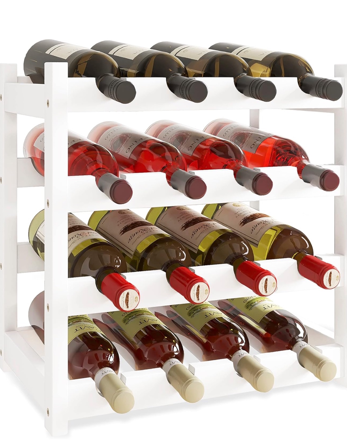 SWIBUY 16-Bottle White Bamboo Wine Rack