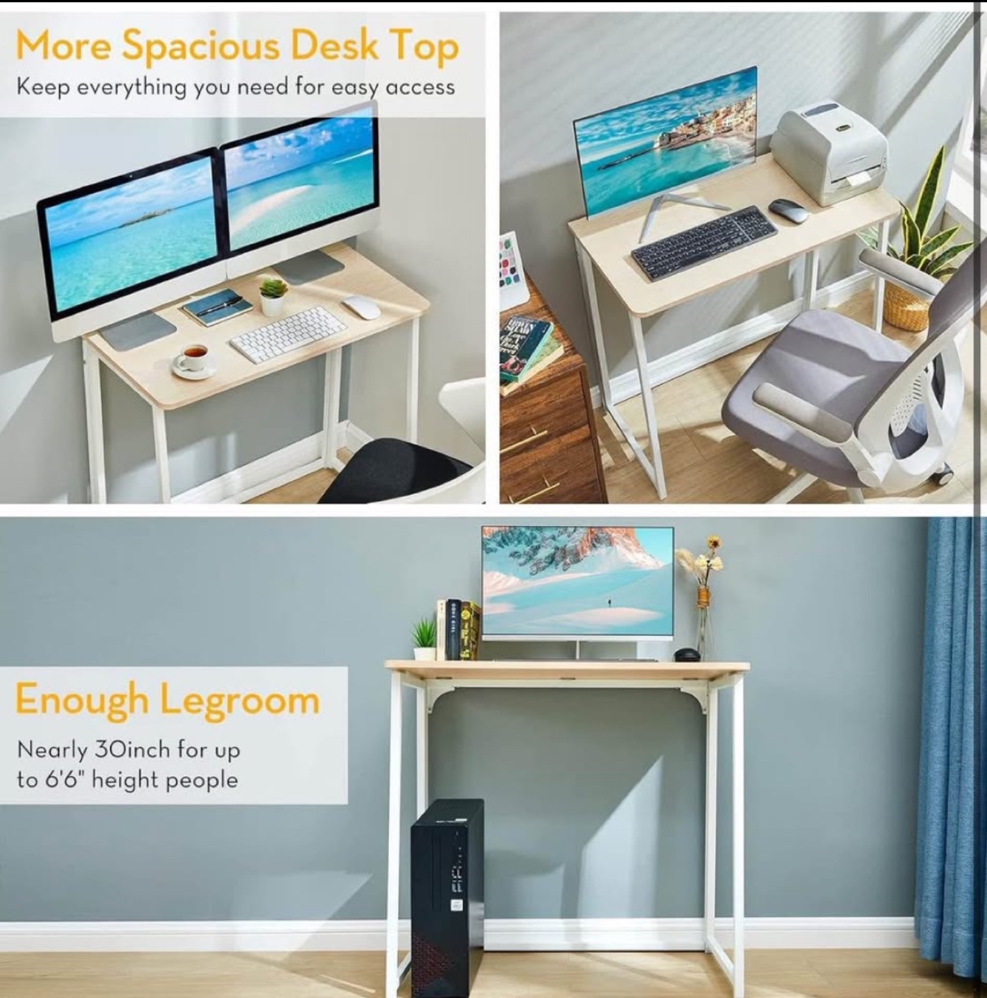 Foldable Computer Desk - White and Light Wood - photo 2