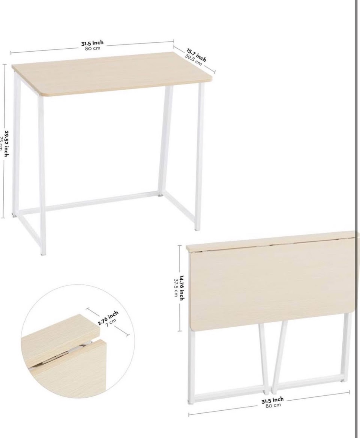 Foldable Computer Desk - White and Light Wood - photo 4