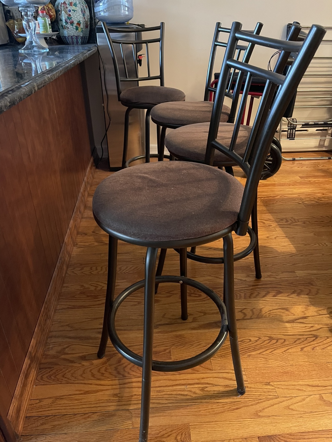 Set of Four Brown Swivel Bar Stools - photo 2