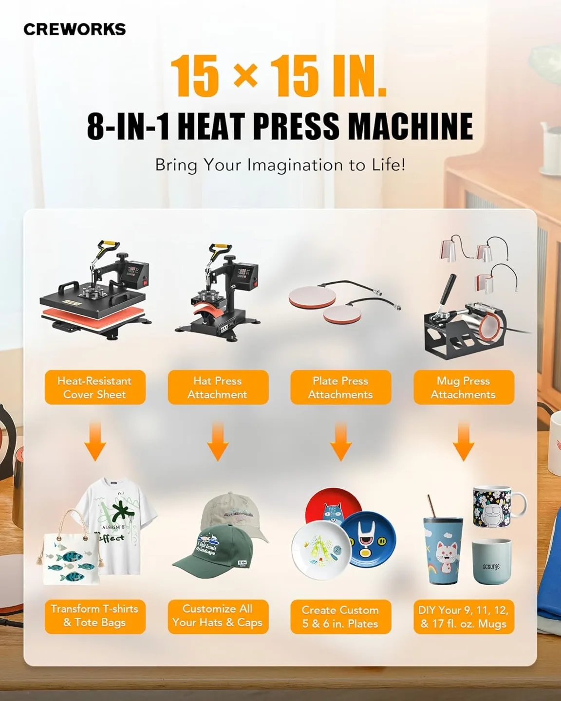 CREWORKS 15x15 inch 8-in-1 Heat Press Machine image indicator(2)