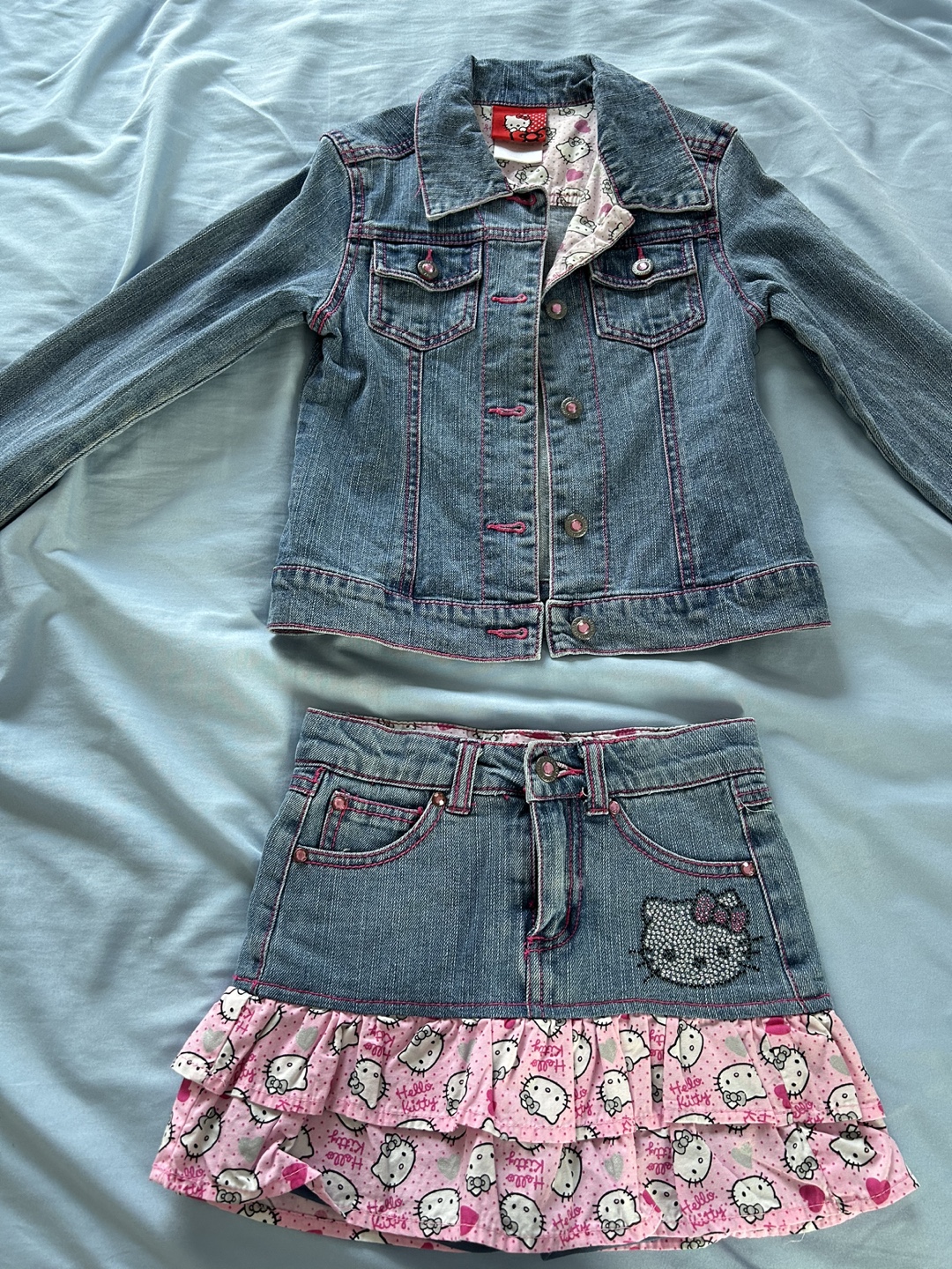Hello Kitty Denim Jacket and Skirt Set Kids Size 5/6