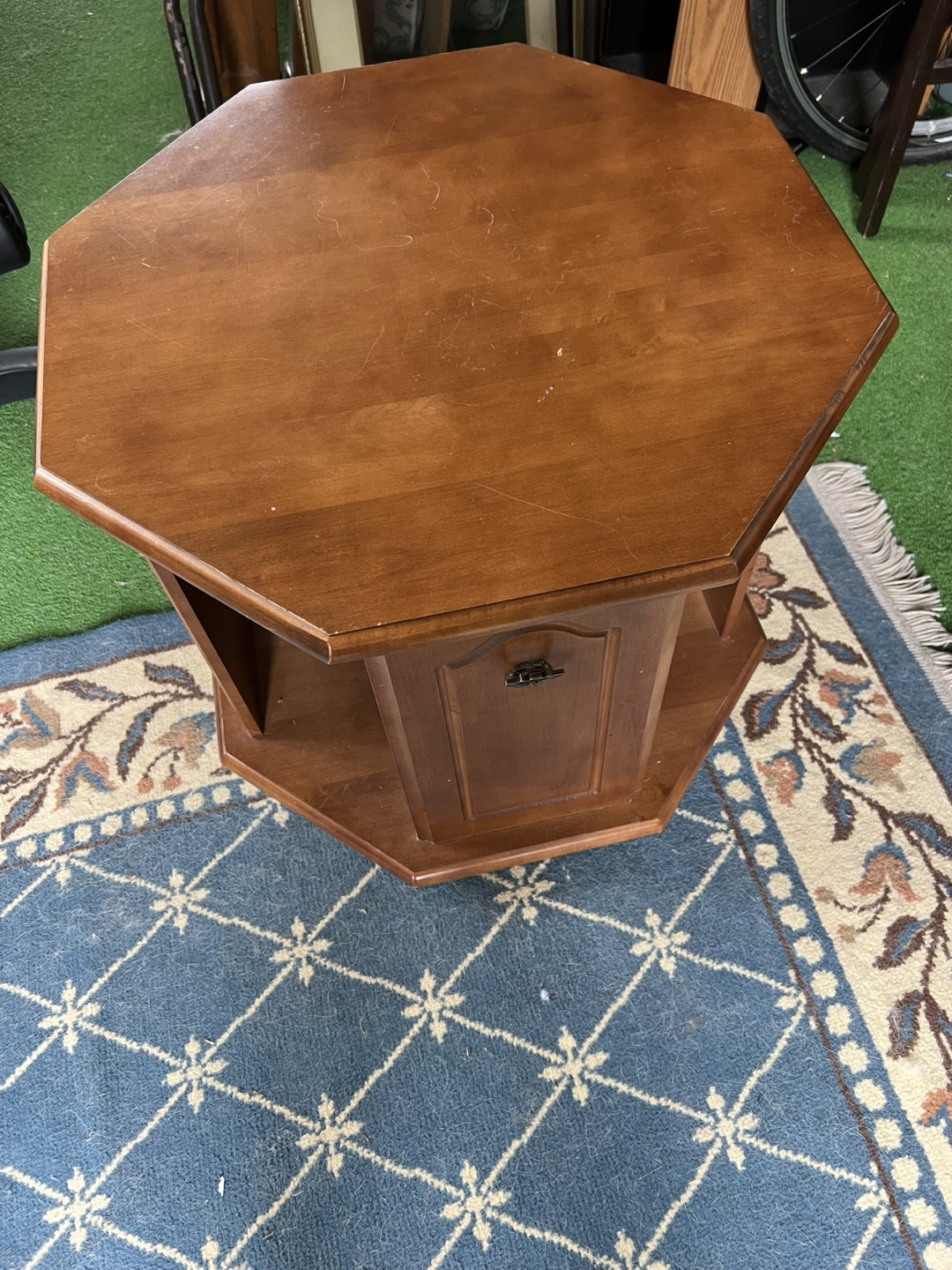 Octagonal Wooden Side Table with Storage - photo 3