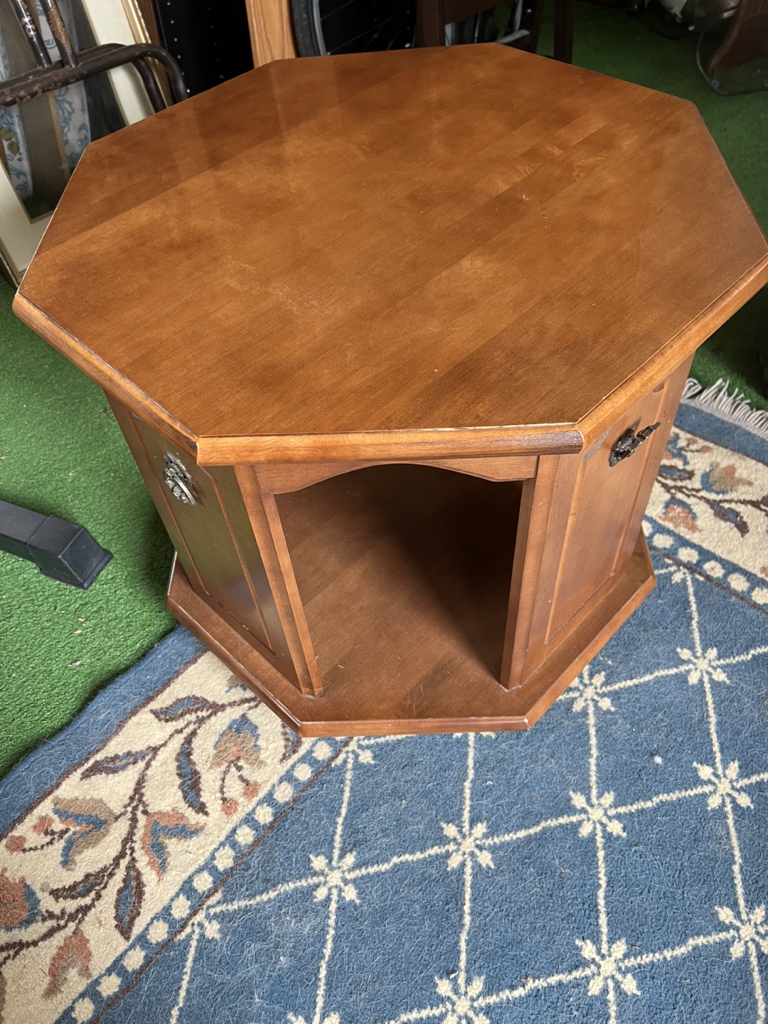 Octagonal Wooden Side Table with Storage