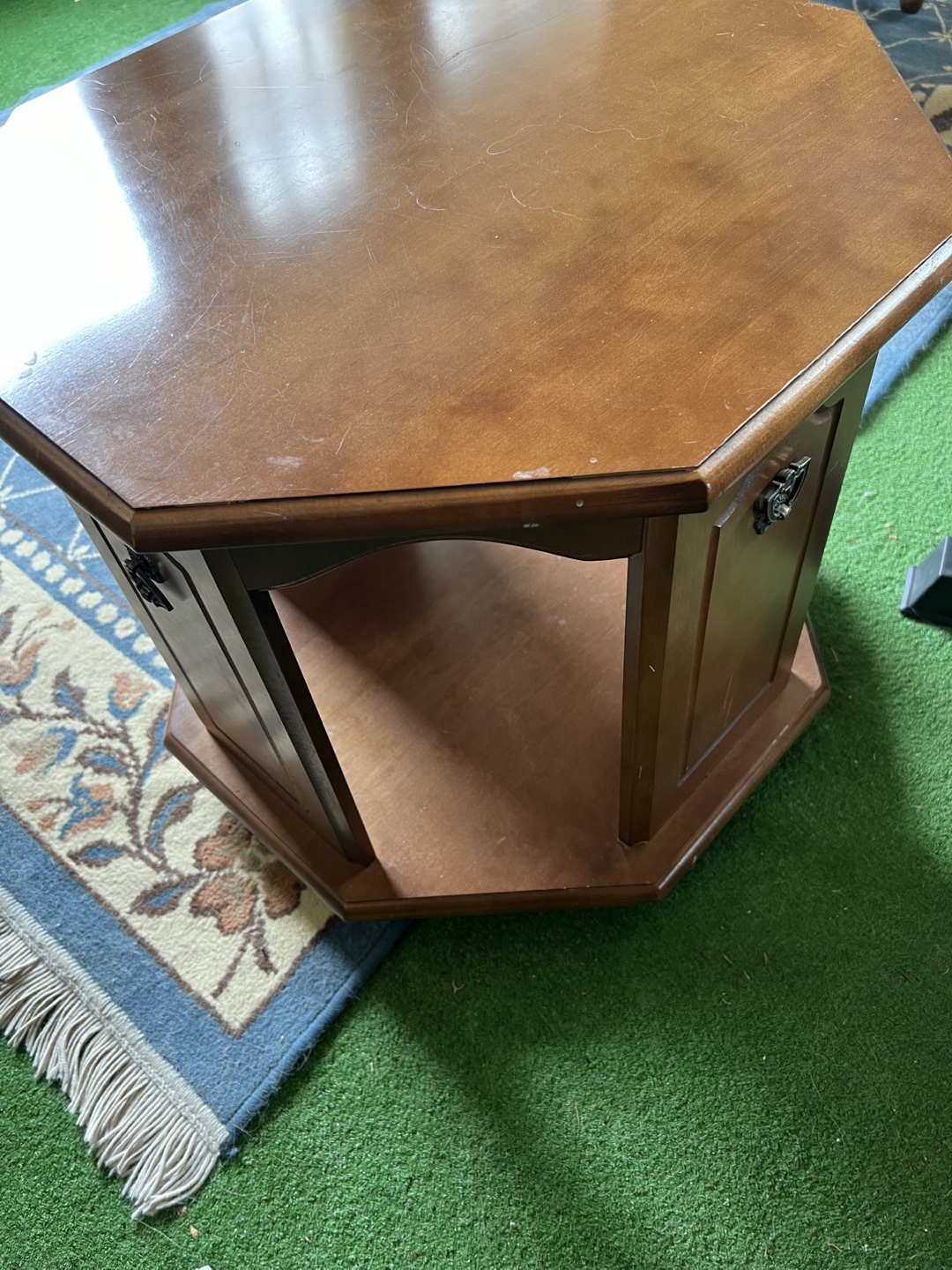 Octagonal Wooden Side Table with Storage - photo 4