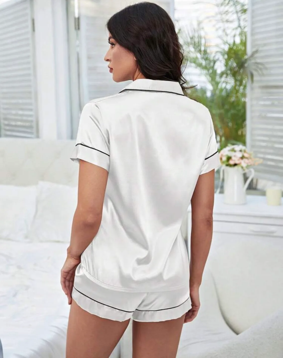 Women's Satin Pajama Set - White image indicator(2)