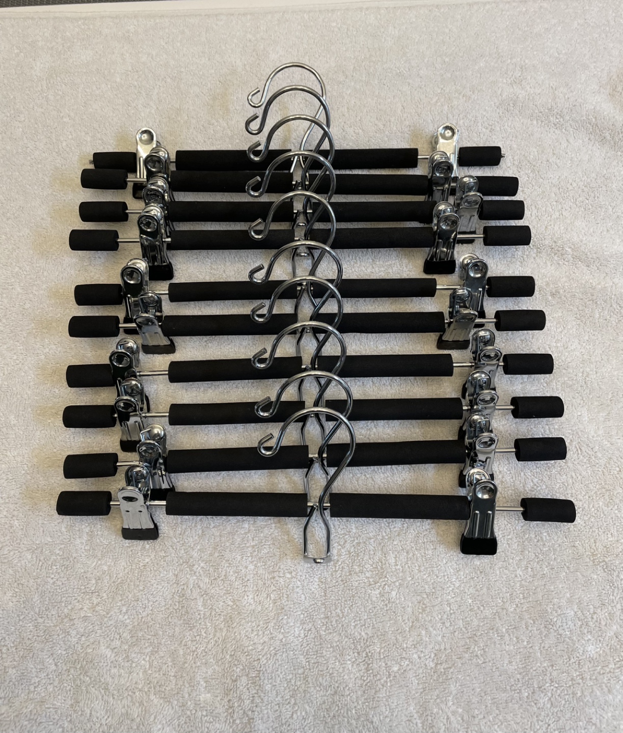 Ten Black Velvet Trouser Hangers with Clips
