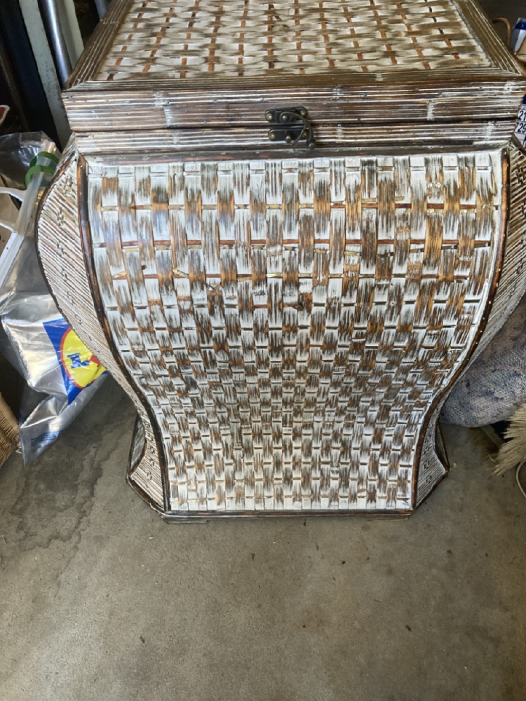 White Washed Woven Storage Trunk