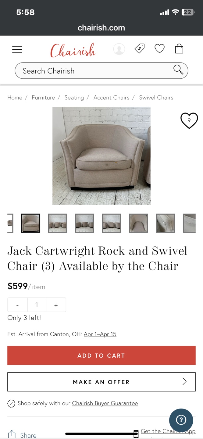 Vintage Jack Cartwright Rock and Swivel Chair
