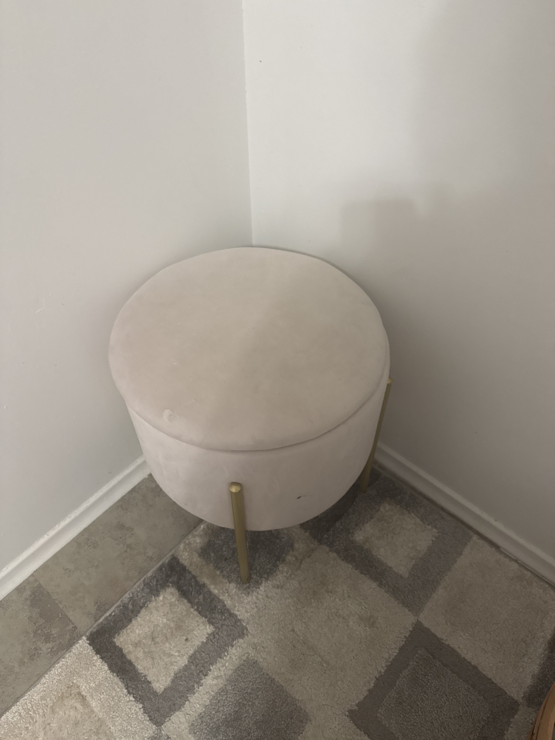 Round Velvet Storage Ottoman with Gold Legs