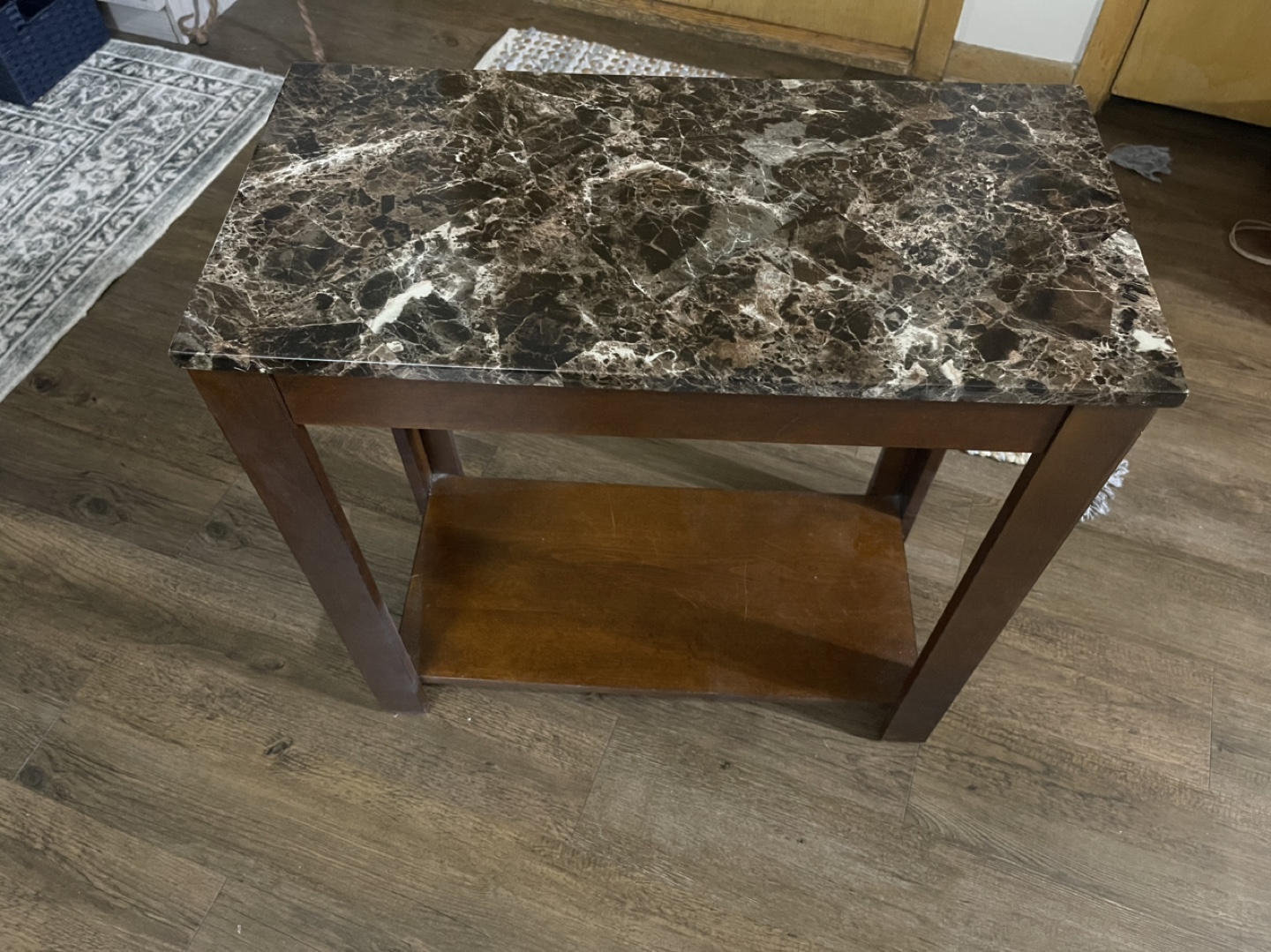 Brown Wooden End Table with Marble Top - photo 2