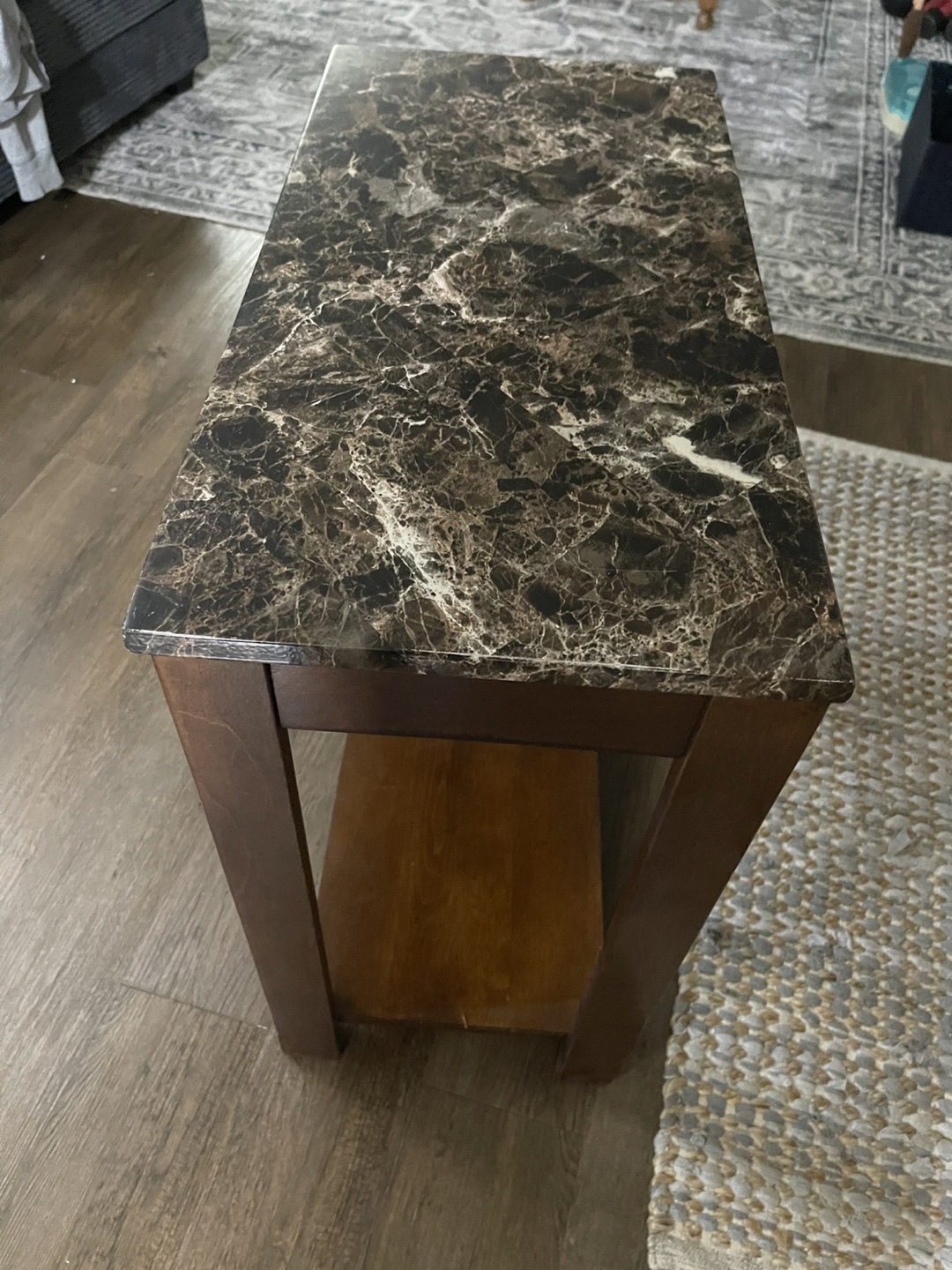 Brown Wooden End Table with Marble Top