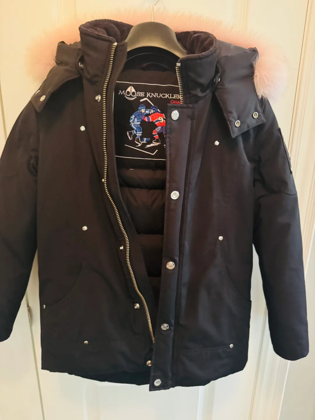 Moose Knuckles Kids' Unisex Jacket with Pink Fur Size Small image indicator(2)