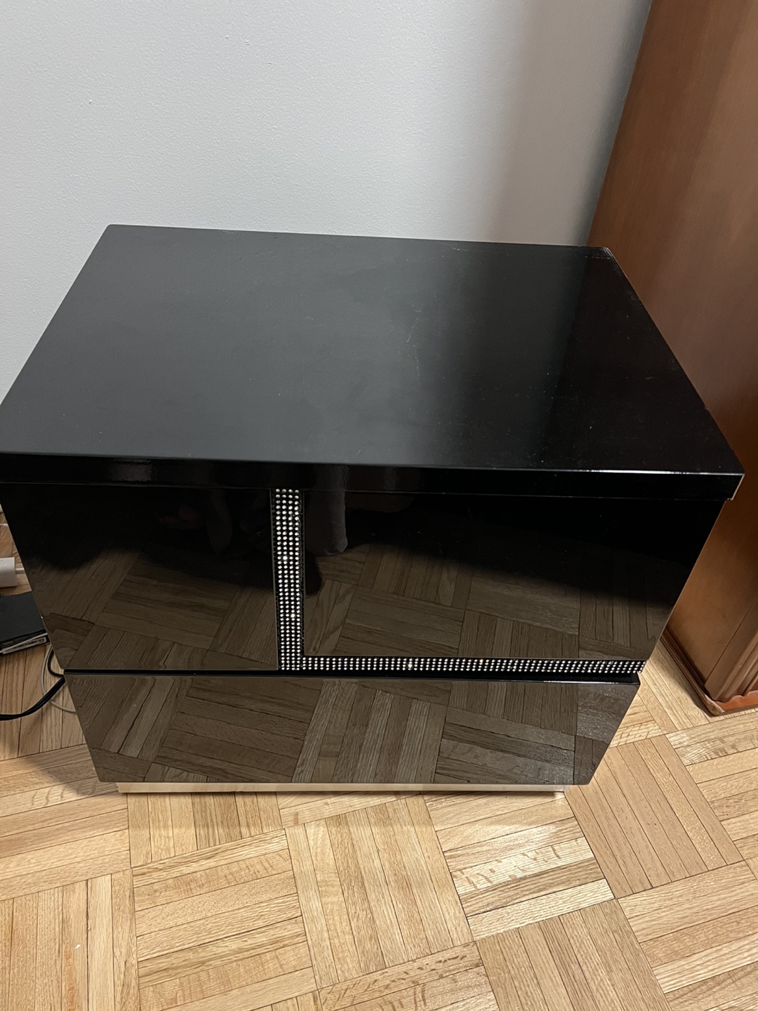 Black High Gloss Nightstand with Crystal Accents - photo 2