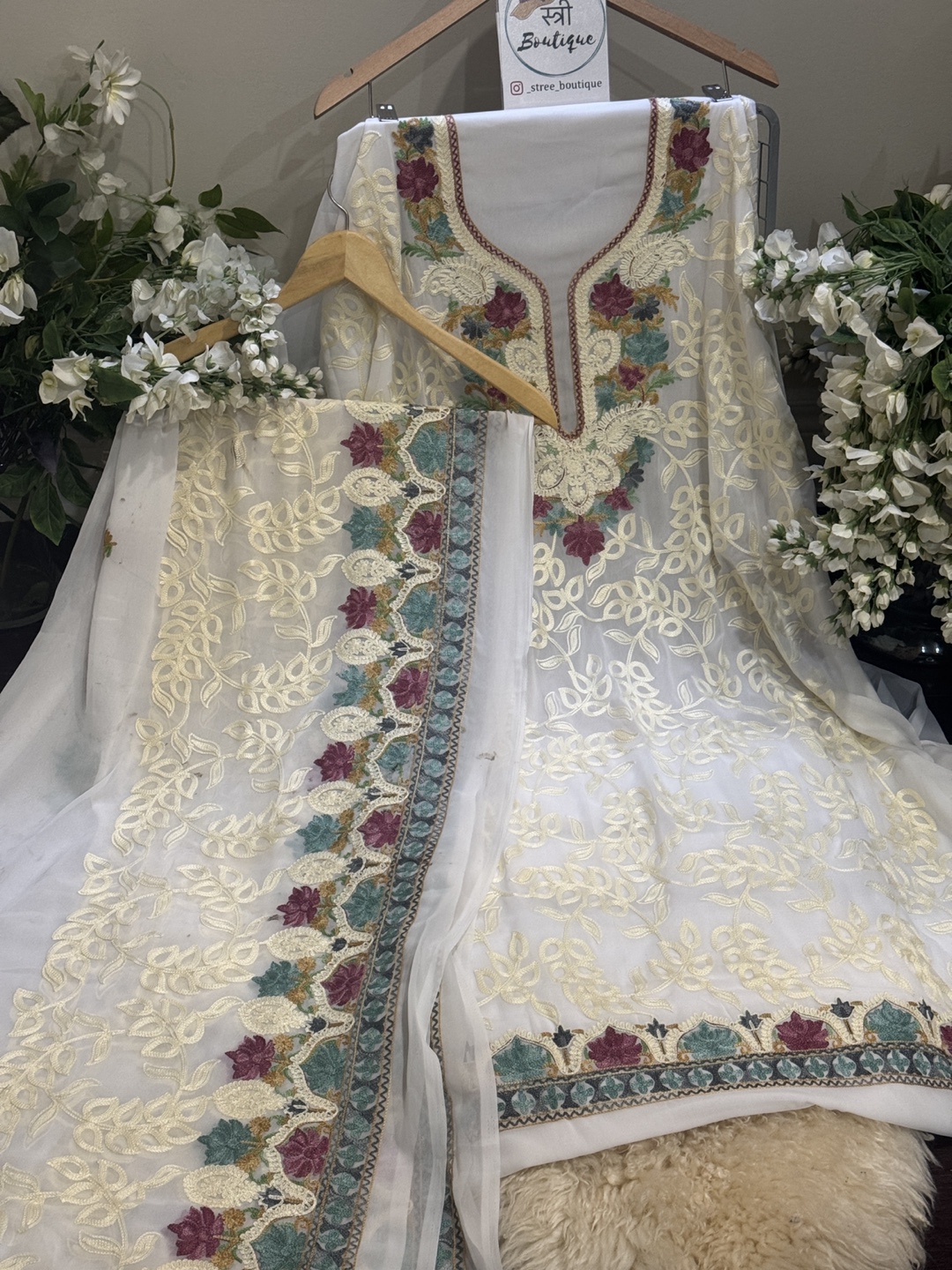 Elegant Off-White Embroidered Shalwar Kameez Suit
