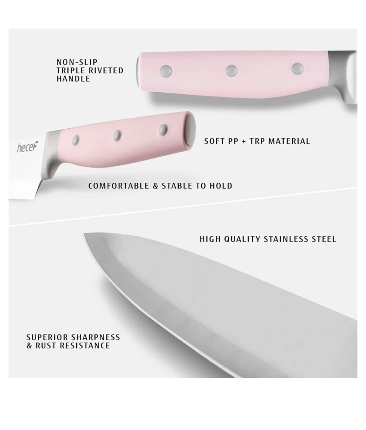 Hecef 14-Piece Kitchen Knife Set with Wooden Block image indicator(3)