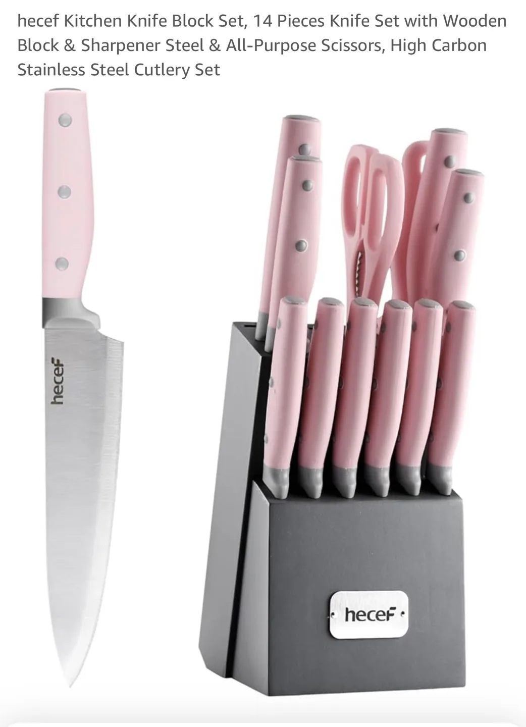 Hecef 14-Piece Kitchen Knife Set with Wooden Block image indicator(2)