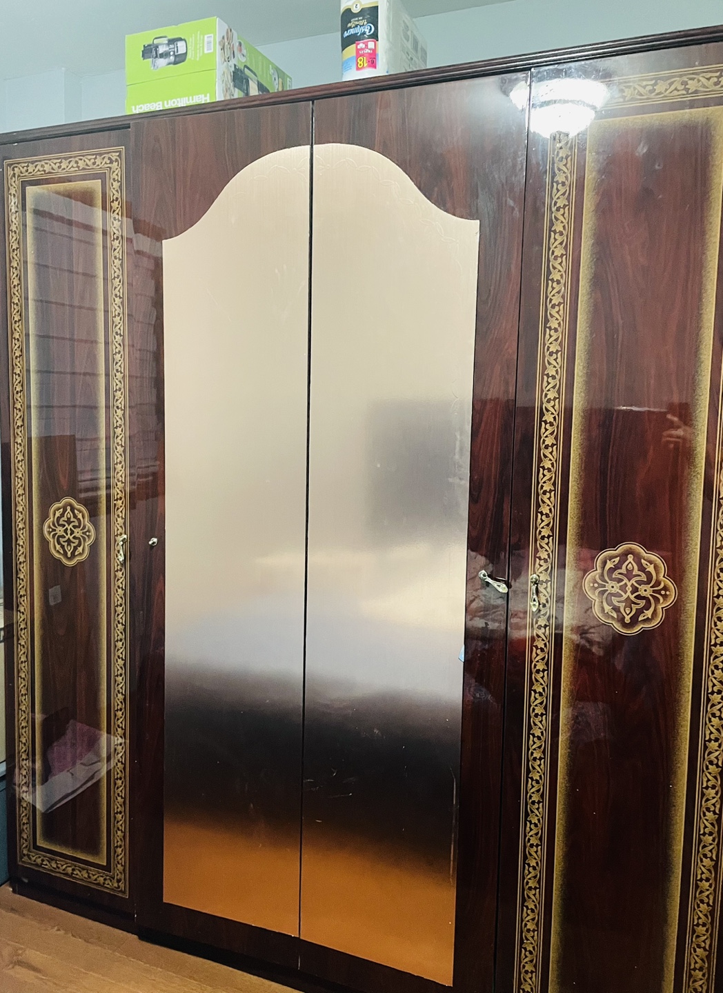 Large Wooden Wardrobe with Mirrored Doors