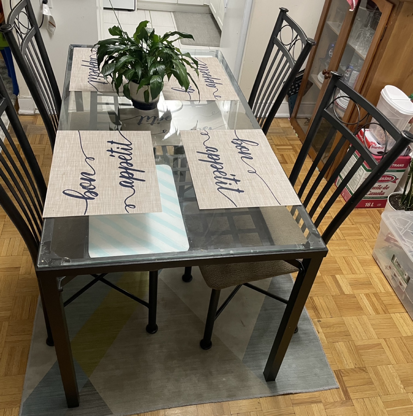 Glass-top Dining Table Set with 4 Chairs