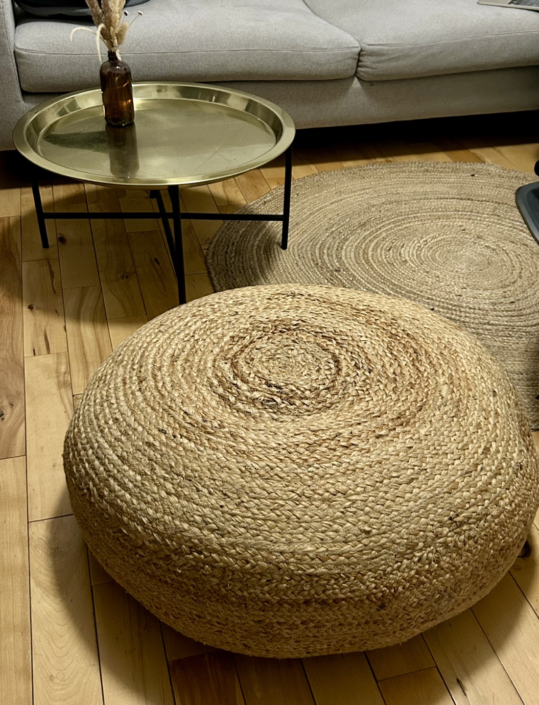 Round Boho Jute Pouf