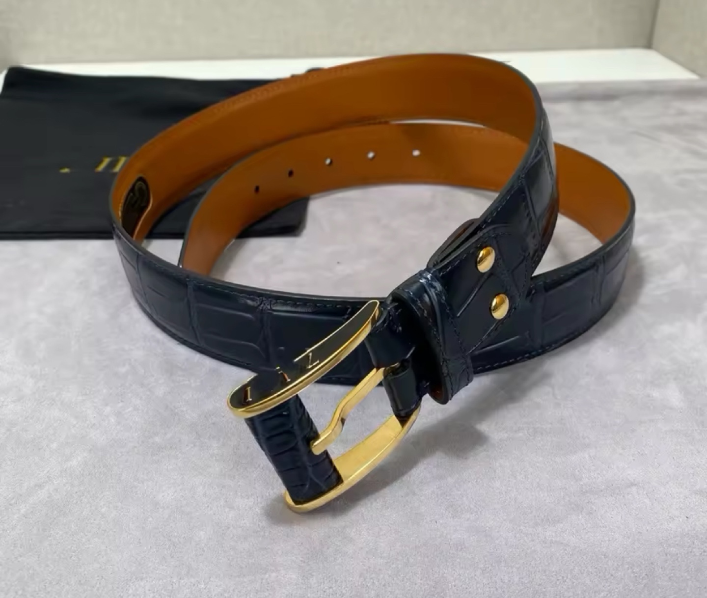 ZILLI Men's Alligator Leather Belt with Gold Buckle