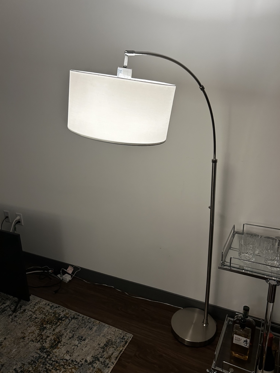 Silver Arc Floor Lamp with White Shade