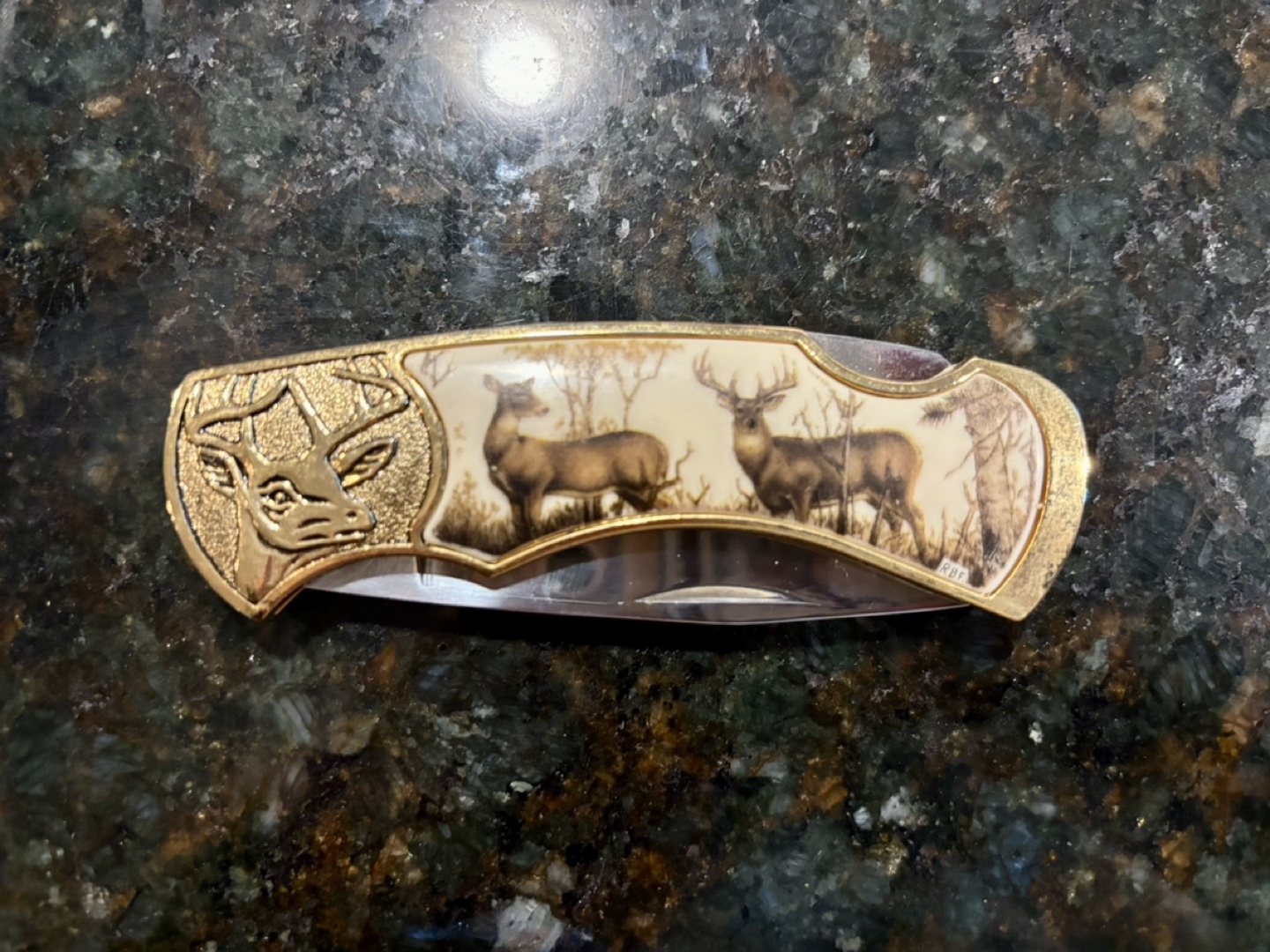 Franklin Mint Collector Knives Deer Scene Folding Pocket Knife