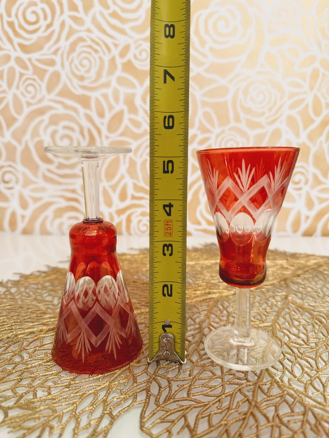 Vintage Murano Cordial Rasberry Glasses - Cut to Clear Crystal image indicator(5)