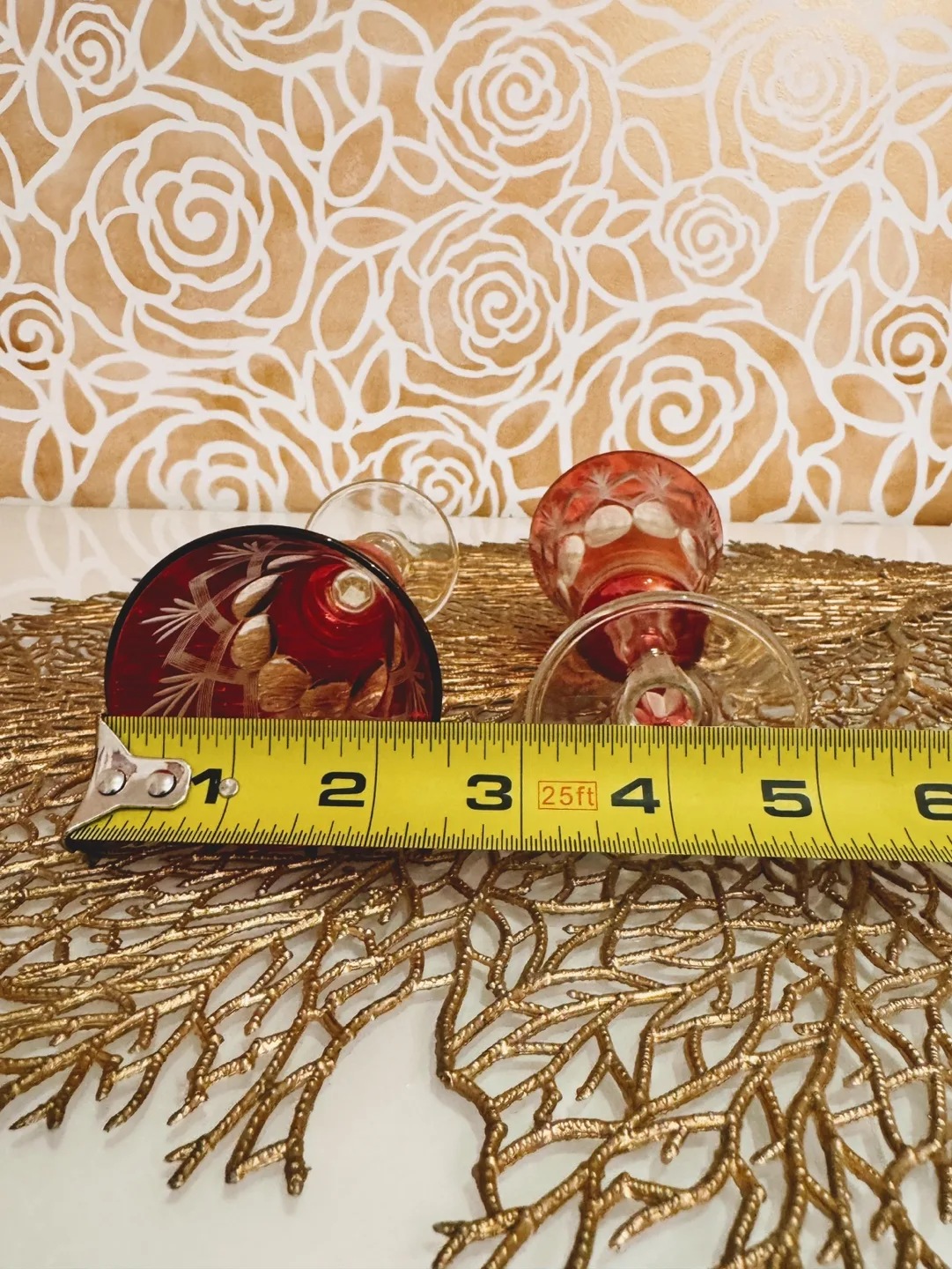 Vintage Murano Cordial Rasberry Glasses - Cut to Clear Crystal image indicator(7)