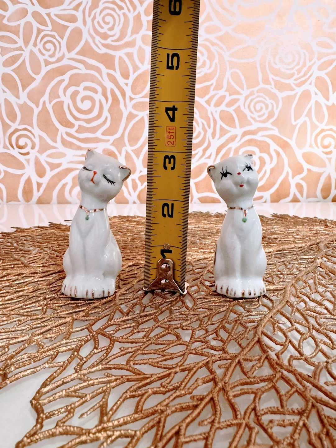 Vintage White Cat Couple Figurines with Golden Jade Collars image indicator(7)