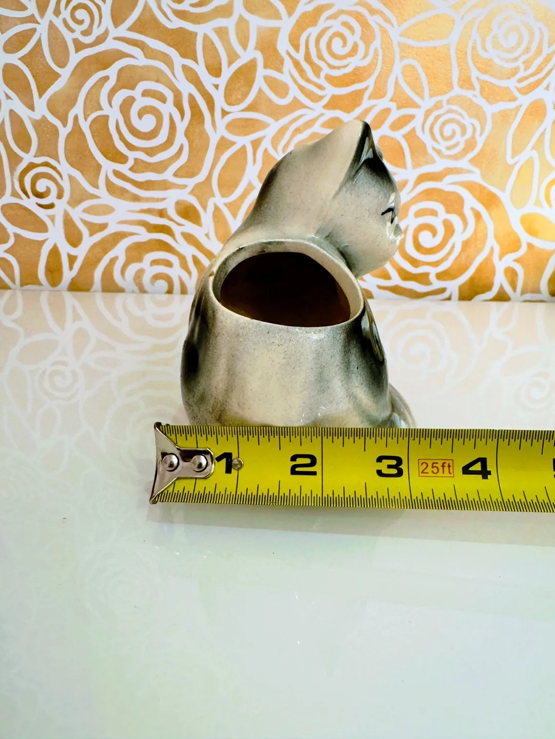 Vintage Cat Planter, 40's Ceramic Black and White Cat Planter image indicator(8)