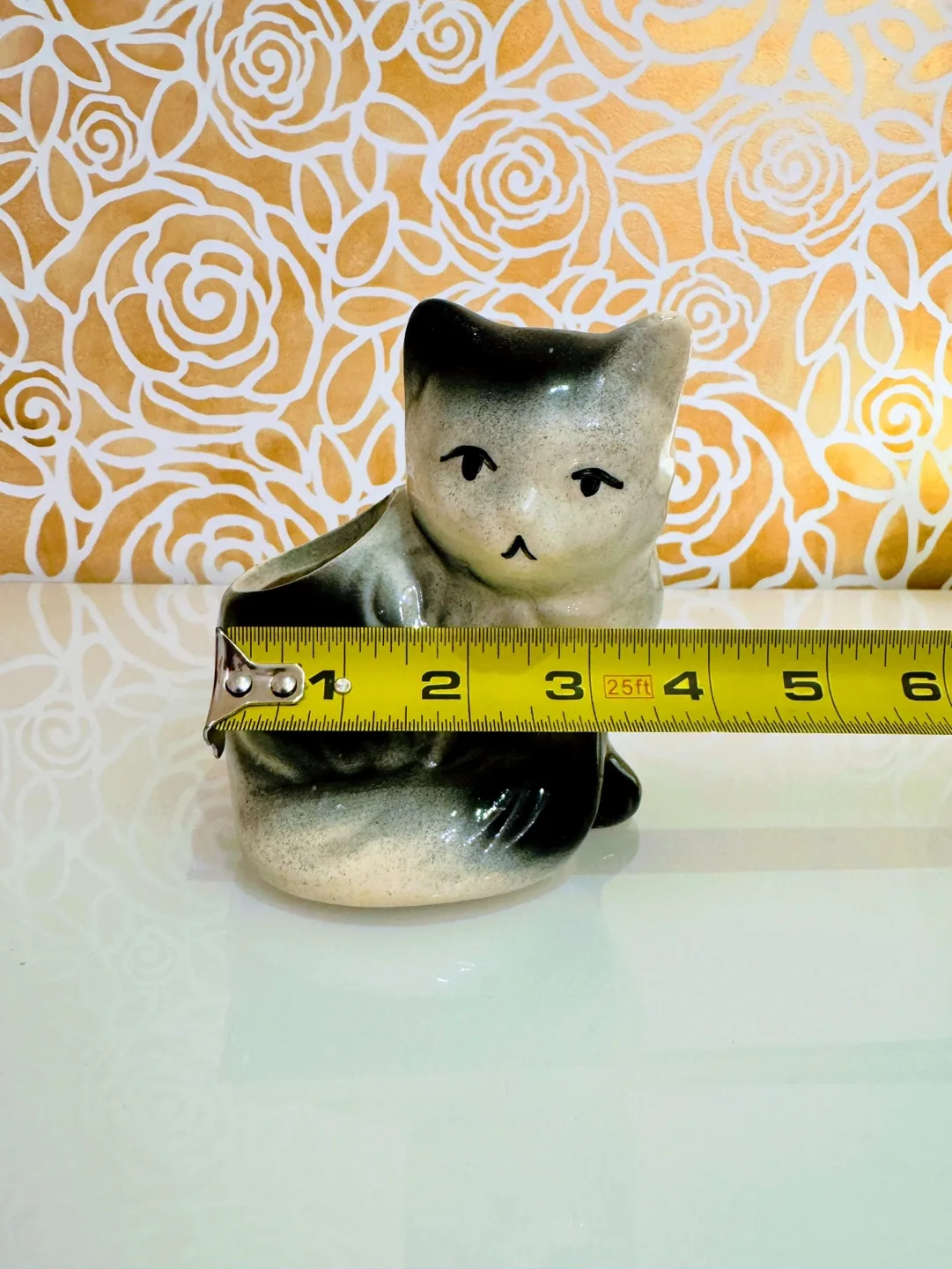 Vintage Cat Planter, 40's Ceramic Black and White Cat Planter image indicator(7)