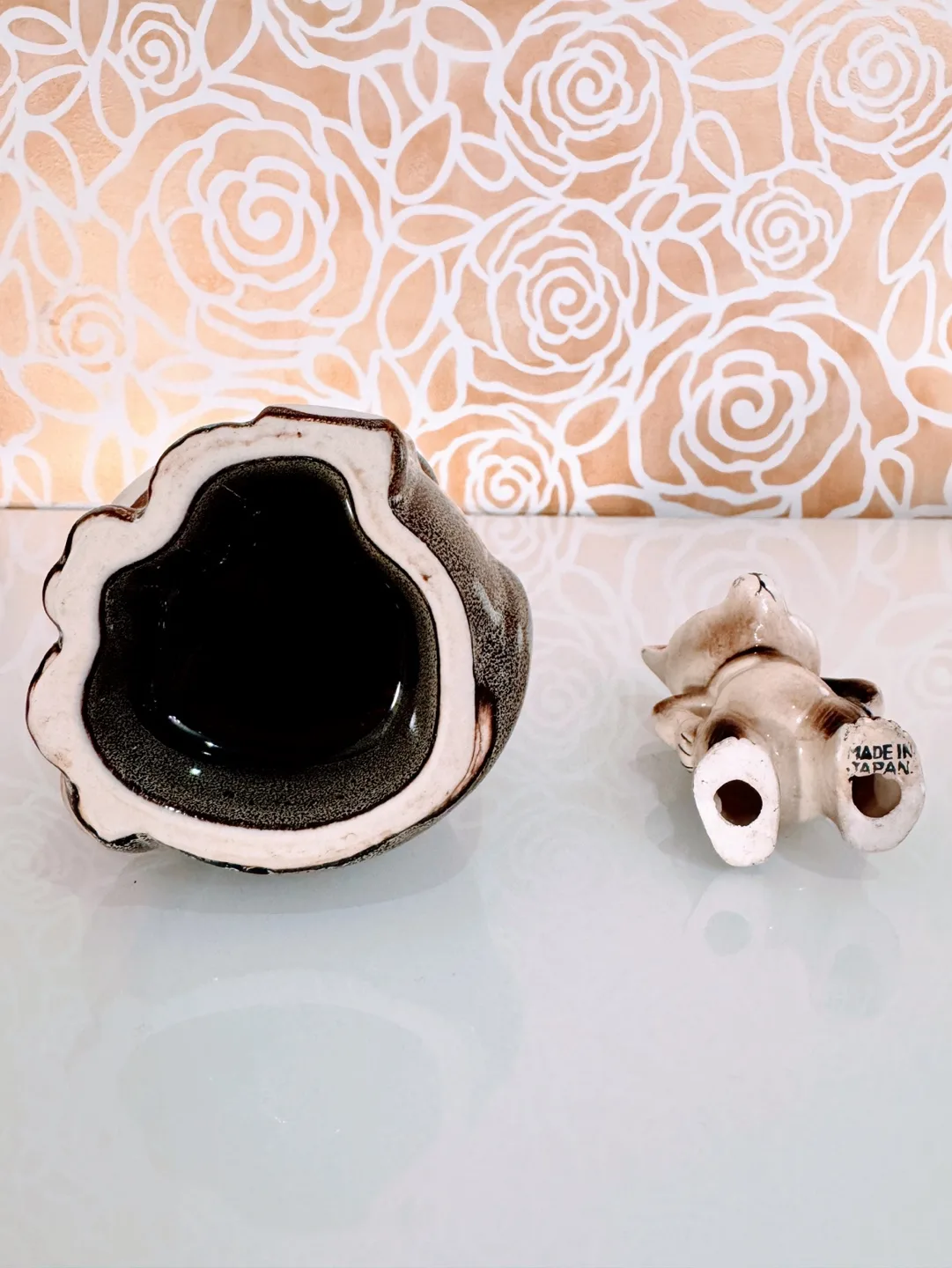 Vintage Japanese Tanuki Sake Bottle Raccoon Figurine Set image indicator(6)