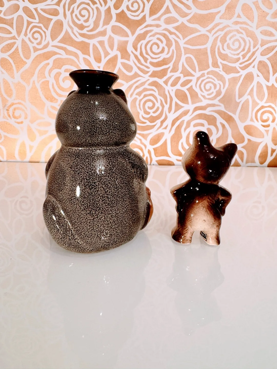 Vintage Japanese Tanuki Sake Bottle Raccoon Figurine Set image indicator(4)