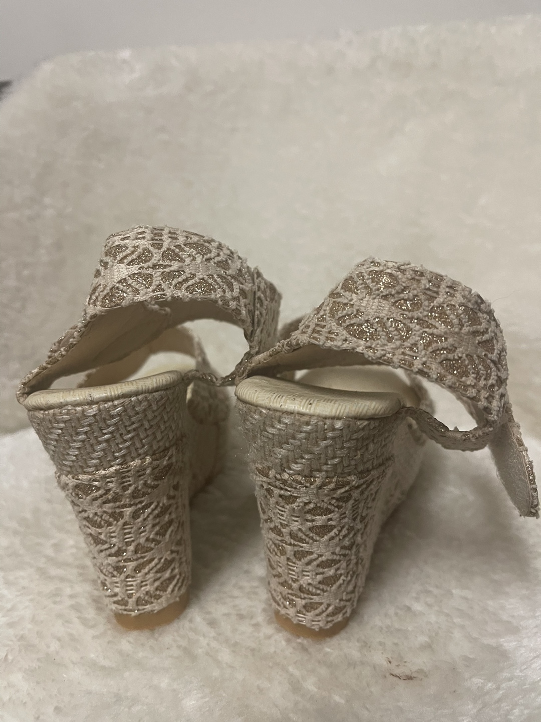 Beige Glitter Wedge Sandals - photo 4