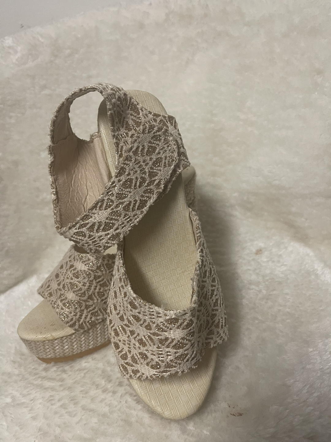 Beige Glitter Wedge Sandals - photo 3