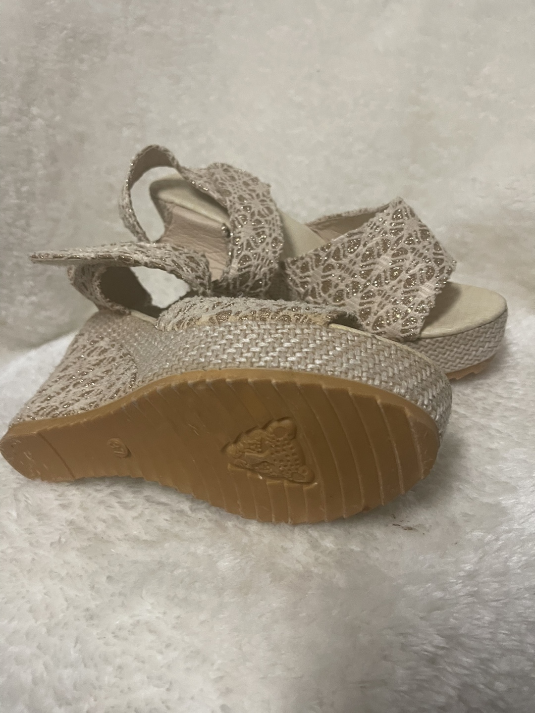 Beige Glitter Wedge Sandals - photo 2