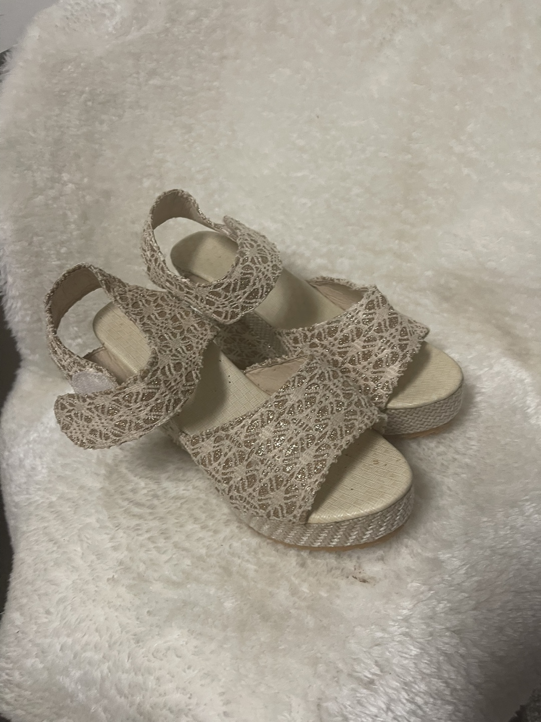 Beige Glitter Wedge Sandals