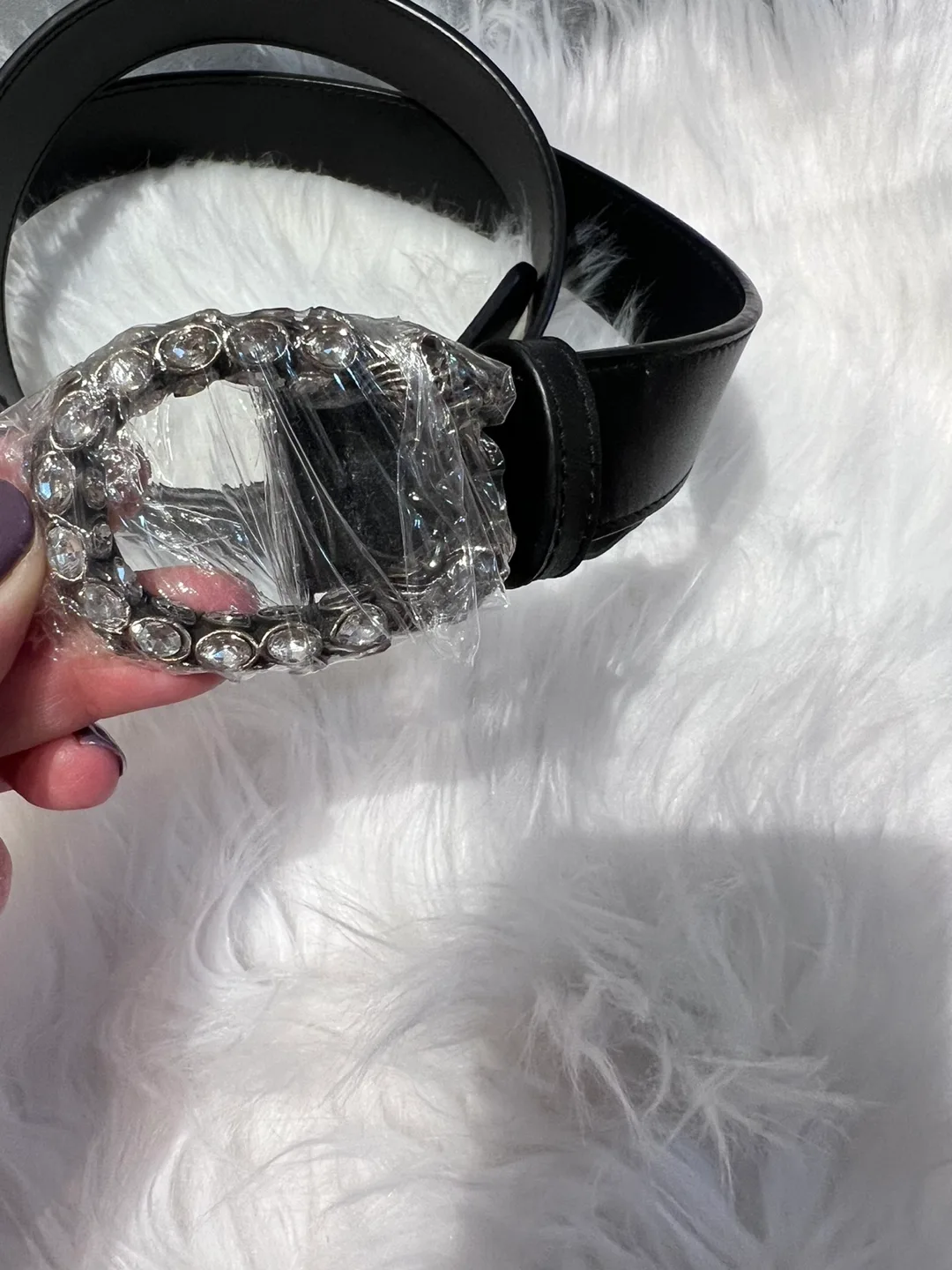 Black leather belt with embellished buckle image indicator(2)