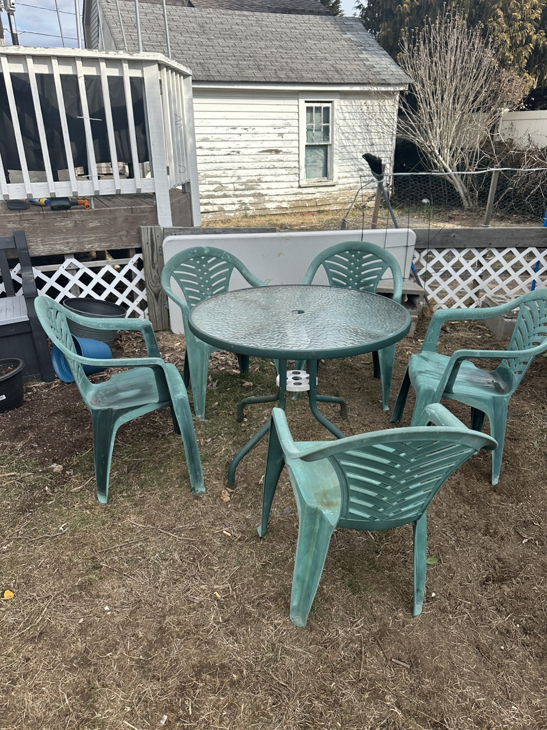 Green Plastic Outdoor Patio Set - Table and 4 Chairs