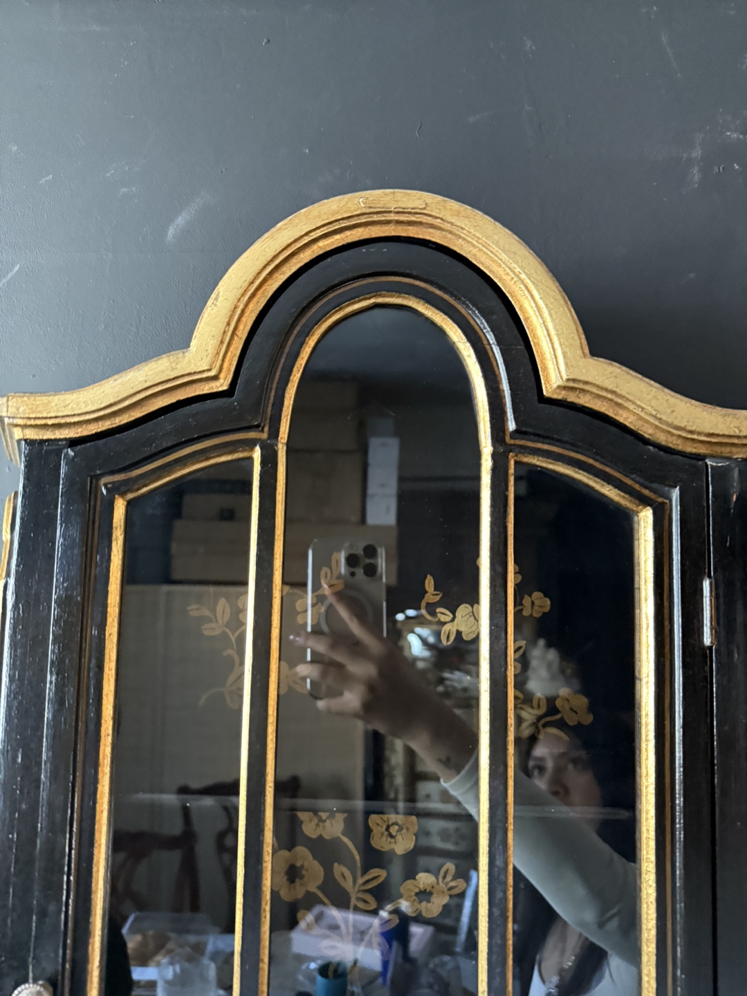 Black and Gold Wall Mounted Curio Cabinet - photo 2