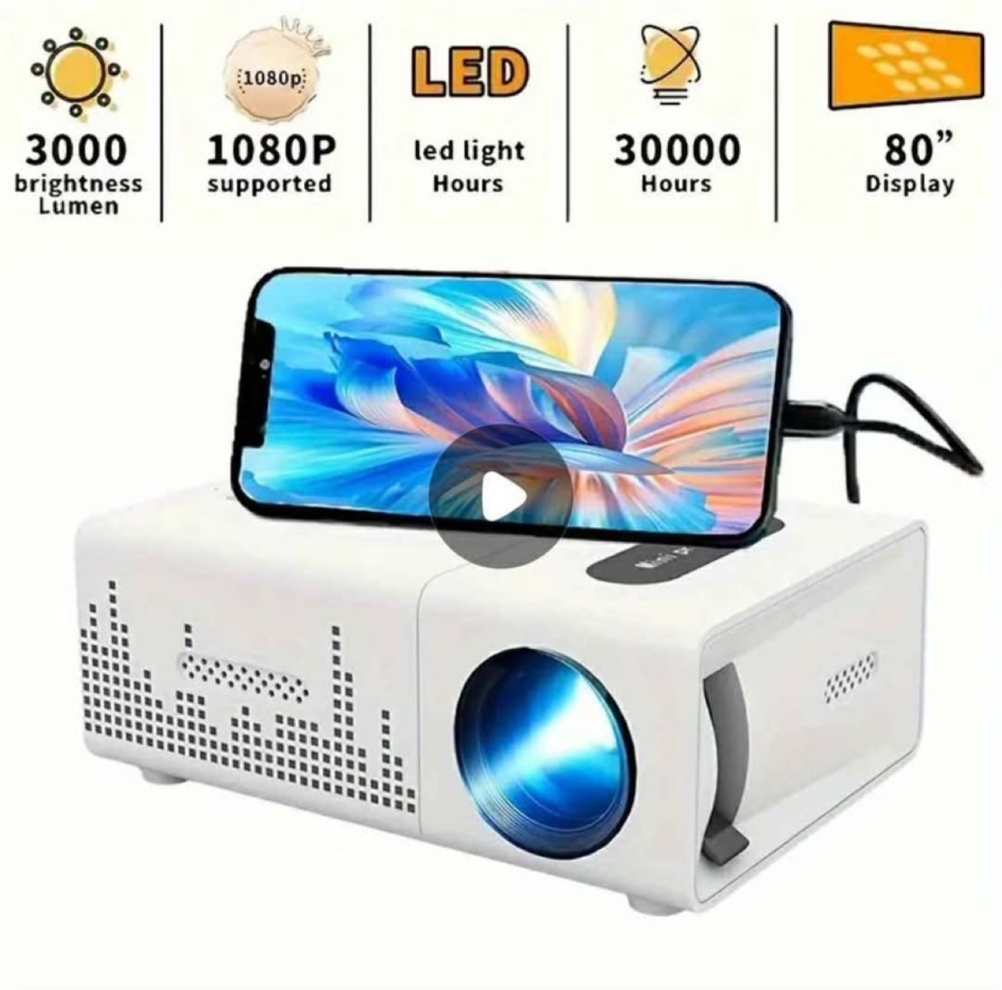 Mini LED Projector with Remote & Accessories