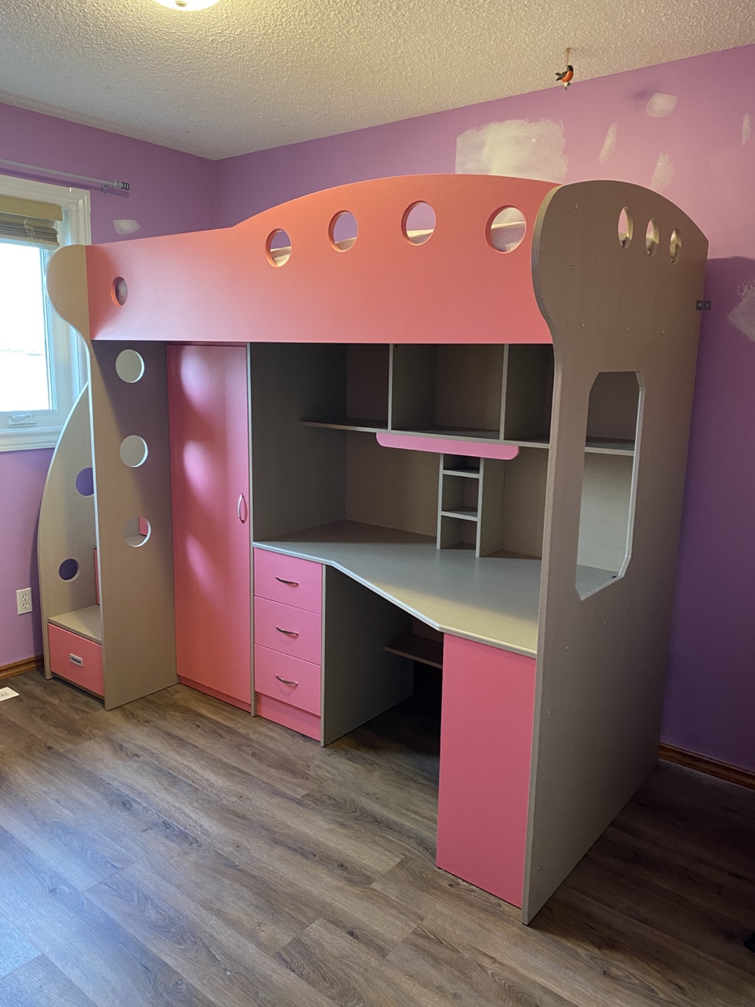 Kids Loft Bed with Desk and Wardrobe