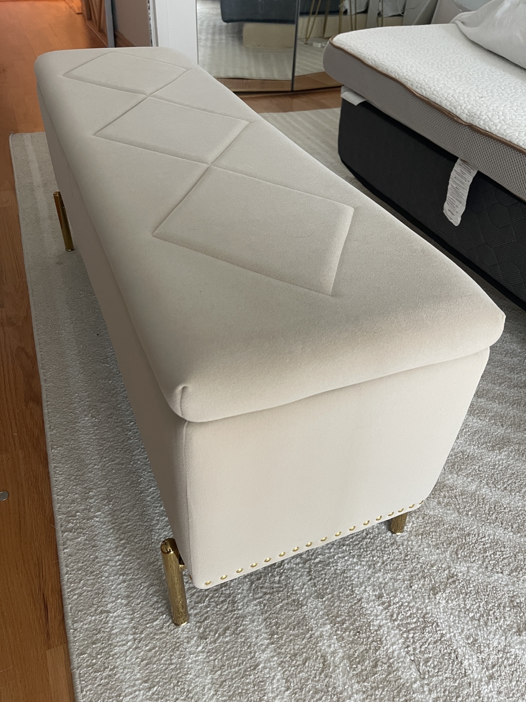 Beige Velvet Storage Bench with Gold Legs - photo 2